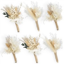 Rinlong 6Pcs Boutonnieres Assorted Dried Flower Boutonniere for Men Rustic Bo...