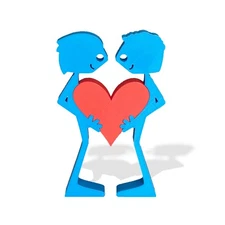 3D printed sculpture of two men united by heart symbolic love art