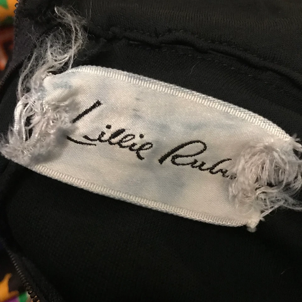 Raro Vestido Vintage Años 60 Lillie Rubin Estampado Abstracto con Cinturón Ancho Talla M Foto 4 de 4