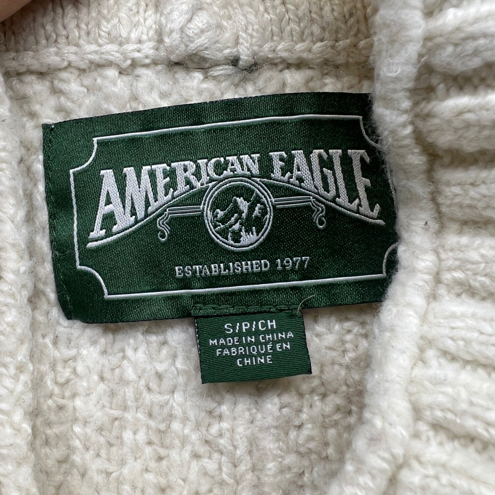 American Eagle Cream Patchwork Cable Knit Mock Ne… - image 6