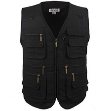 Men's Stone Washed Denim Multi-pocketed Fishing Work Outerwear Small Pure Black