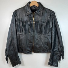 Vintage Schott NYC Cycle Rider Leather Fringe Jacket Size 12 Women Biker