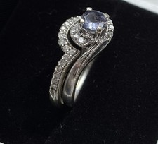 9ct white gold tanzanite diamonds interlocking engage and wedding 2 rings size L