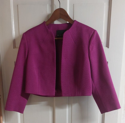 Phase Eight Pinky Purple  Textured 3/4 Sleeve Open Crop Bolero Jacket Blazer 12