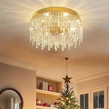 Gold Crystal Chandelier 15.74" Round Flush Mount Ceiling Light