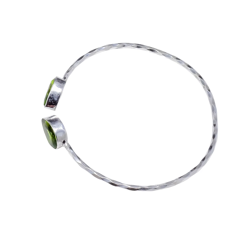 925 Sterling Silver Peridot Gemstone Handmade Jewelry Cuff Bracelet Size-ADJ - Image 3 of 4