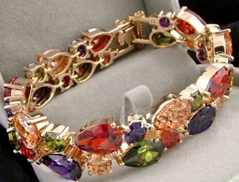 Brazalete Tenis Zafiro Multicolor Creado en Laboratorio Lleno Oro 18k 7.5" Foto 2 de 4