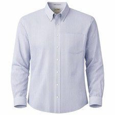 L.L.Bean Mens Dress Shirt 17 34 Large Blue Stripe Wrinkle Resistant Cotton