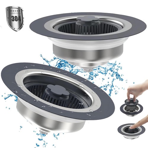 2 Pack - Upgraded 3 in 1 Kitchen Sink Drain Strainer - Stopper Set, Stainless...