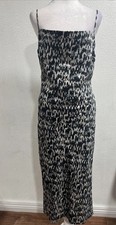 Express Satin Women M Midi Slip Dress Black Grey Cowl Neck Side Slits New