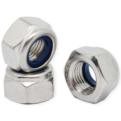 4 PCS M14x1.5mm Nylon Insert Locknuts Fine Thread Hex Nuts 304 SS Silver