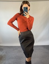Prada IT42 UK10 Skirt Black Cotton Pencil Knee Length Vintage Aline Minimalist