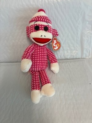 TY Beanie Baby   Sock Monkey Pink Quilted 8'' New MWMT's