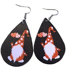 Red/White/Black Valentine's Hearts Gnome Vinyl Teardrop Pierced Earrings