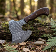 CUSTOM HAND FORGED DAMASCUS STEEL VIKING HATCHET SMALL CAMPING AXE