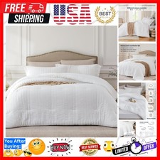 White Queen Comforter Set - 3 Pieces Seersucker Lightweight Bedding Comforter...