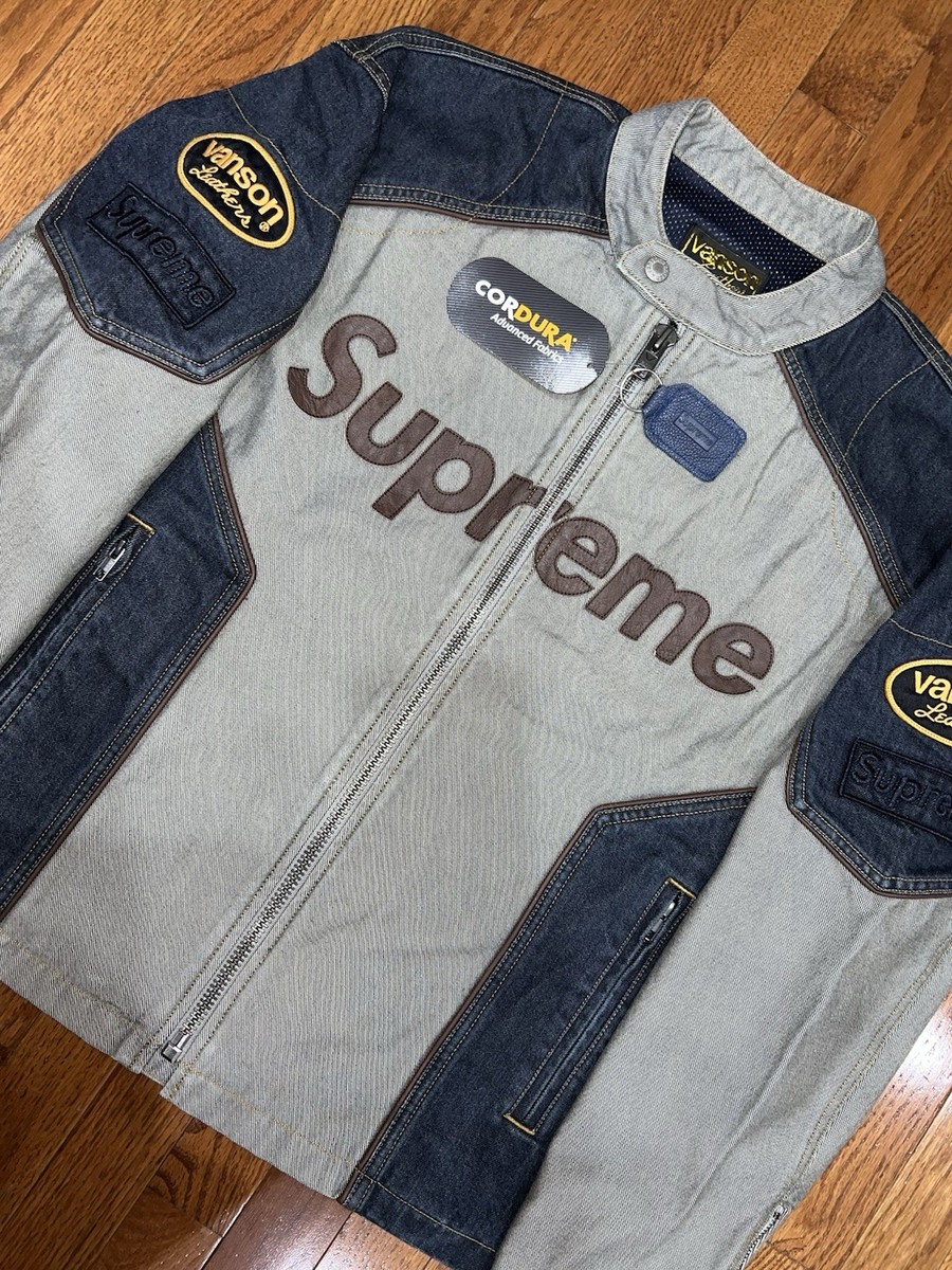 Supreme Vanson Leather Cordura Cotton Denim Jacket Size Large | eBay
