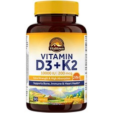 Vitalitown Vitamin D3 K2 Supplement, 10000 IU 90 Count Pack of 1