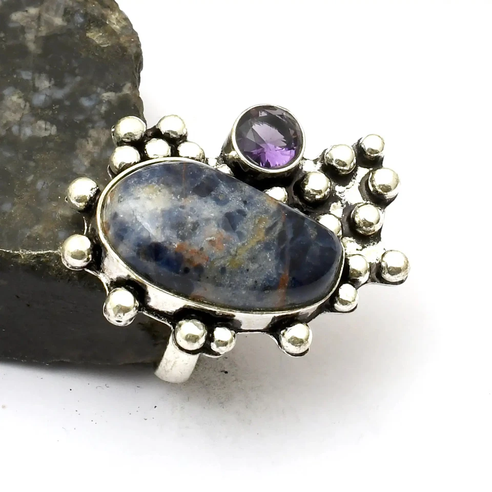 Sodalith Amethyst Edelstein ethnischer handgefertigter Ring Schmuck Geschenk US-Größe 6 AR 33435