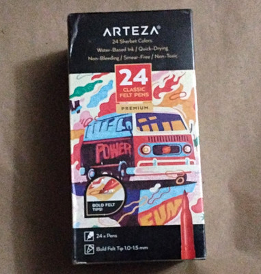 Arteza Classic Felt Pens Set of 24, Water-Based Ink, Bold Tip, Multicolor