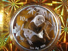 2007 ~ .999 Silver Chinese GIANT PANDA & CUB @ Sitting ~ FULL 1 OZ. 10 yn