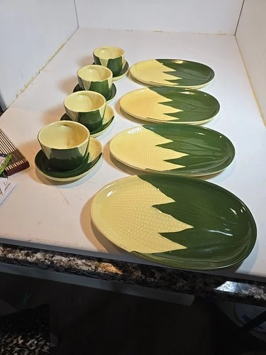 Vtg Shawnee Pottery Corn Queen Cup & Saucer 4 Ct #90 & 91 Ovenproof USA VGUC