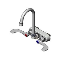 T S Brass 4" Wall Mount Faucet w/ 4-3/8" Swivel/Rigid Gooseneck Spout