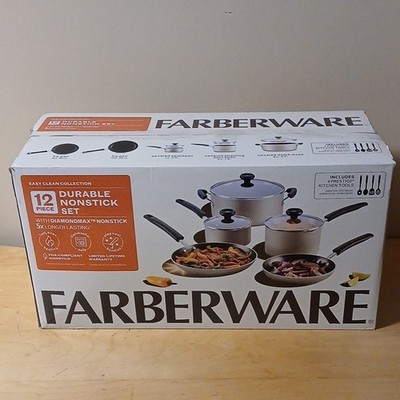 Farberware 12-Piece Non-Stick Aluminum Pan Set, Silver/Black, Dishwasher Safe