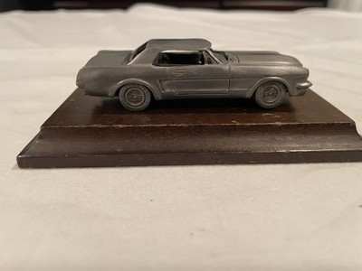 Vintage AVON 1984 Pewter car 1/32 scale '64 Ford Mustang on wood platform