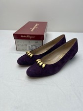 Vintage Salvatore Ferragamo Purple Suede Pumps- Low Heel/Gold Gancini Size 8