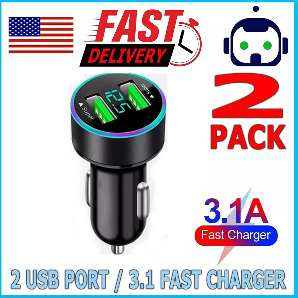 2pack USB Port Super Fast QC3.0 Car Charger Adapter for iPhone Samsung Android