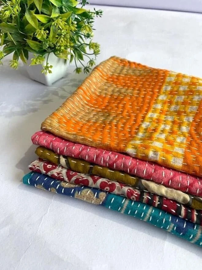 Vintage Kantha Napkin Bohemian Handmade Kitchen Towels Dining Table Decor - Image 4 of 4