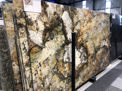 runde Naturstein Tischplatte gelb-grün Bistroplatte Granitplatte Marmor Stein - Bild 4 von 12