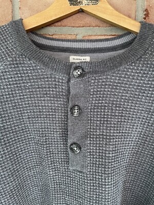Joseph Abboud Men's Size 2X Merino Wool Blend Pullover Gray Henley Sweater