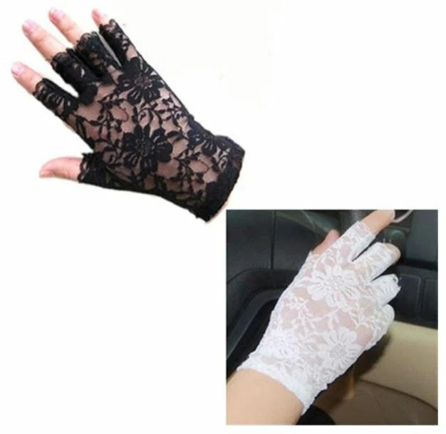 Mujeres Sexy Elegante Guantes de Encaje Guantes Cortos Sin Dedos Encaje Conducción Foto 3 de 4