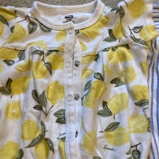 Hudson baby 0-3 month girl 3 Rompers-yellow, blue striped & white with lemons