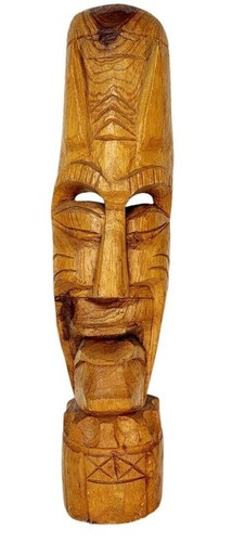 Vintage Hand carved Wood Tiki Totem Devil Horns Mask Statue Wall Decor - Picture 3 of 10