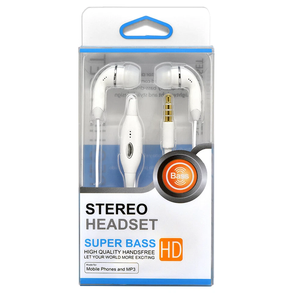 White Color Universal 3.5mm Earphones Earbuds with Mic Handsfree Stereo Headset - Image 2 of 2