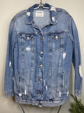 Pull & Bear Jacket Women’s Small Blue Jean Distressed Denim Medium Wash