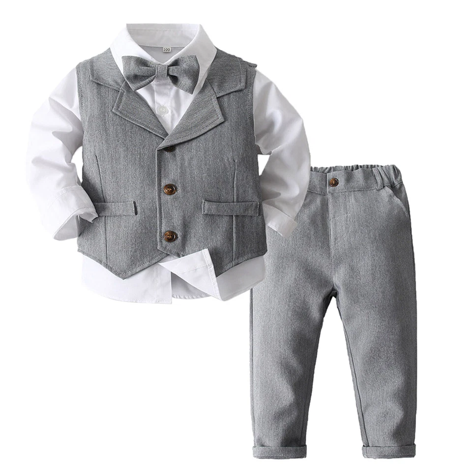 Baby Jungen Anzug Set Gentleman Smoking Hemd mit Anzug Weste Hose Fliege Outfit - Bild 1 von 1