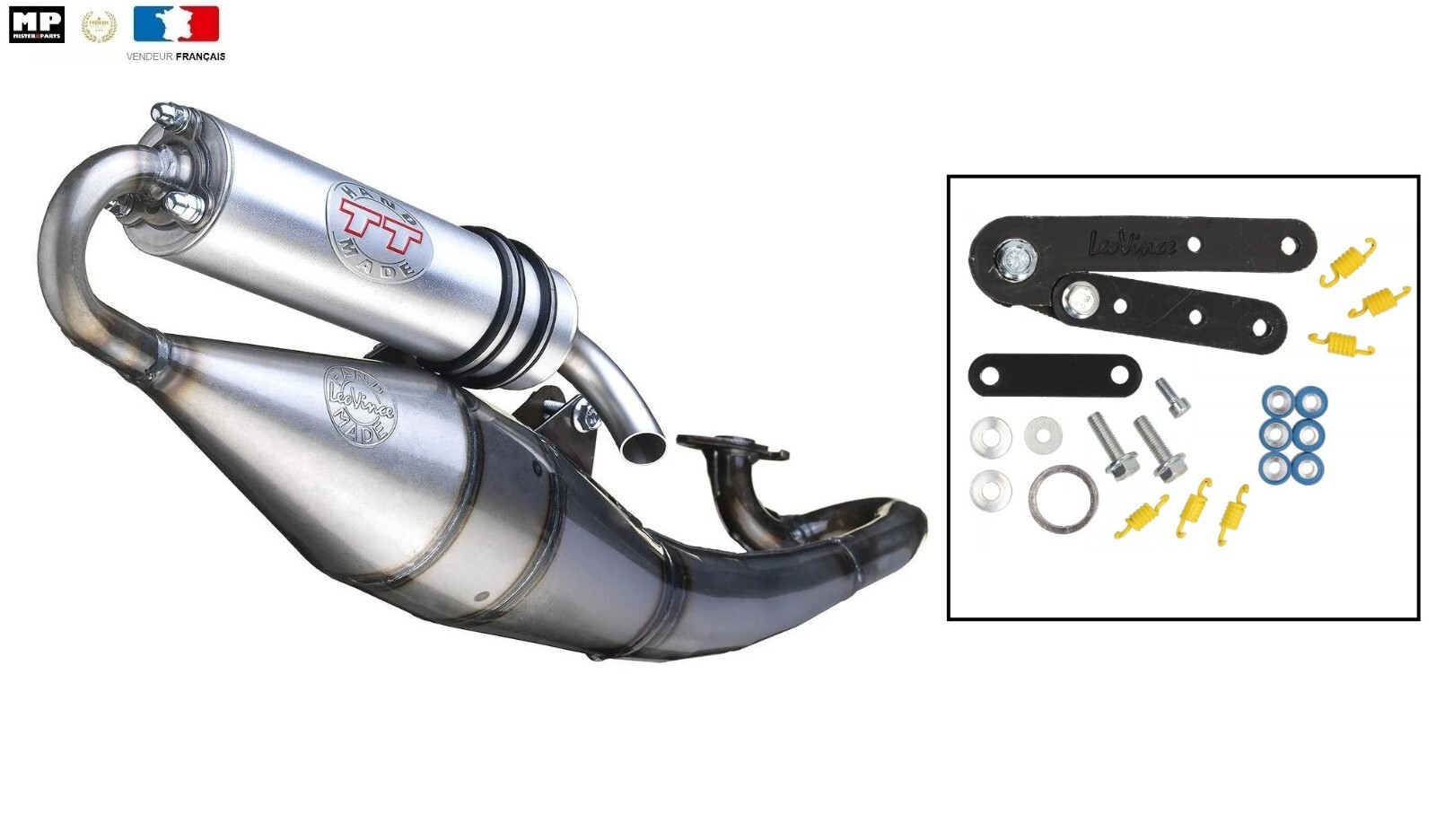 Pot d’échappement LeoVince Hand Made TT Keeway Fact 50 de rechange pour scooter 50cc 2 temps