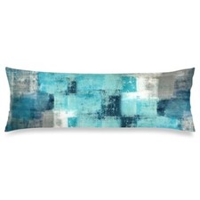 Turquoise and Grey Abstract Art Painting Body Pillow Cover Teal Gray Color-001
