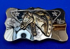 Horse Head Through Lucky Horseshoe Vintage Belt Buckle w/ Star's 
