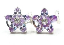 Sterling 925 Faceted Purple Amethyst - CZ Flower Summer Stud Post Earrings