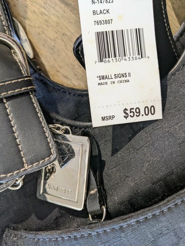 Nine West Y2K 1990's Small Signs Black Purse W/ Wallet Key Chain & Buckles NWT - Picture 2 of 12