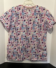 Green Town Scrub Top Nurses Med love hope hearts butterflies breast cancer