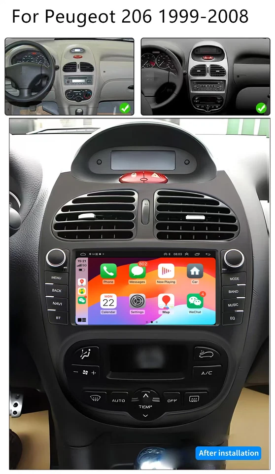 7'' Stereo Radio GPS Navigation 4+32GB Head Unit For Peugeot 206 1999-08 Carplay - image 2 of 4