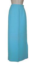 Vintage Womens Skirt Long Maxi Solid Turquoise Blue Side Slit Work Party XS
