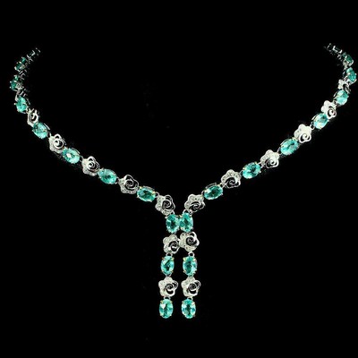 Silber Halskette Apatit natürliche blaue Edelsteine massiv Sterling 17,5 bis 19 Zoll