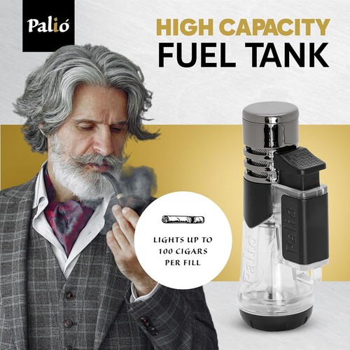 Palio Siena Single Jet Flame Cigar Lighter, Extra Large Fuel Tank, Clear - Picture 9 of 11